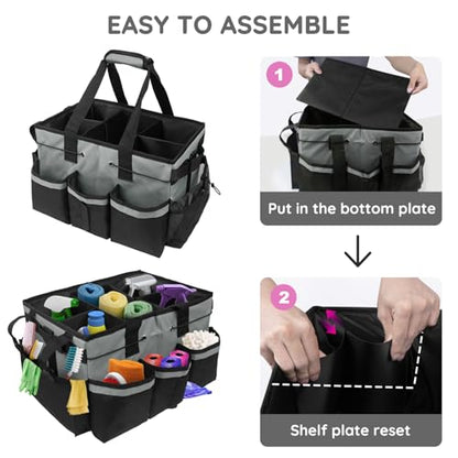 ZKOO Large Cleaning Caddy Bag with Handle, Built-in Sturdy Support Board, Adjustable Shoulder Strap, Multi-compartment Design Cleaning Supply Tote for Cleaners & Housekeepers (Gray) - color: Gray