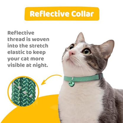 Birdsbesafe Reflective Breakaway Cat Collar with Bell, Safe Design, Green - color: Green