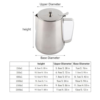 Stainless Steel Pitcher with Lid, 600ml Stainless Steel Milk Frothing Pitcher Coffee Latte Frothing Art Jug Pitcher Mug Cup for Latte Coffee Art for Office Kitchen - size: 600ML