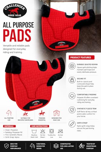 Horse Contoured Fleece Lined Quilted English Saddle Pad Black 72153 - color: Red