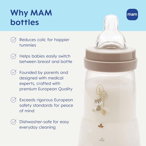 MAM 4.5oz Easy Start Anti-Colic+ Vented Baby Bottle, 0+ Months, 2 Pk, Girl - color: Purple Iris, size: 2 Count (Pack of 1), style: 4.5oz