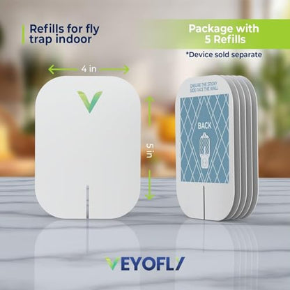 VEYOFLY Official Refill Fruit Fly Traps Indoor, Gnat Trap | 5-Pack | Slide-in refills, fits your trap, strong adhesive traps fruit flies & gnats, no mess, easy to replace, insects hidden - color: White, size: 5 Refills