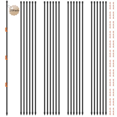 25Pcs 46in Electric Fence Posts Kit w/ 75 Insulators,Garden Fence Stakes