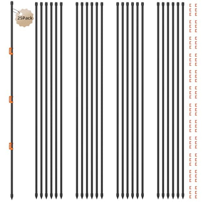 25Pcs 46in Electric Fence Posts Kit w/ 75 Insulators,Garden Fence Stakes