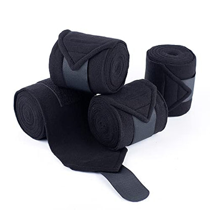 Horse Polo Wraps 2.5m Equestrian Leg Bandage Wrap Set of 4 Packs - color: Black - 2.5m