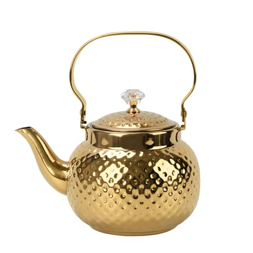 1.2L Hammered Tea Kettle Stovetop, Gold Tea Pot with Strainer for Stove - color: Gold-1.2L