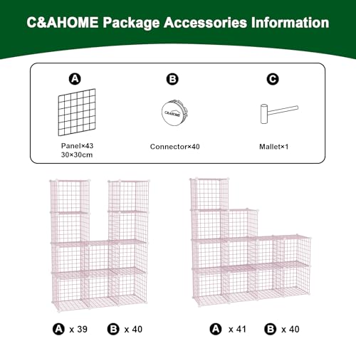 C&AHOME Wire Cube Storage, 12 - Cube Organizer Metal C Grids, Closet, Pink - color: Pink