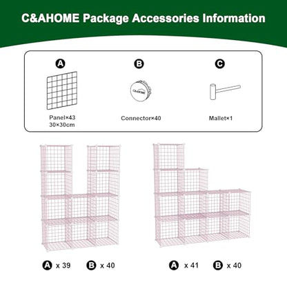 C&AHOME Wire Cube Storage, 12 - Cube Organizer Metal C Grids, Closet, Pink - color: Pink