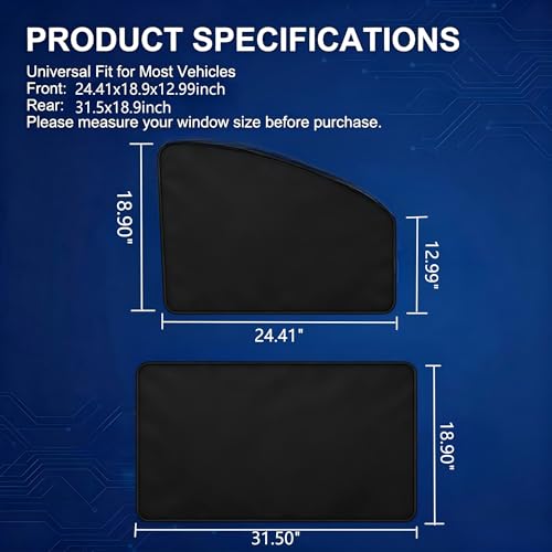 4 PCS Car Side Window Sun Shade, Sunproof Heat Insulation Car Window Shades, Portable Adsorption Front Rear Privacy Protection Cover, Universal for Most Vehicles (Black) - color: Black