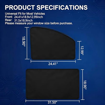 4 PCS Car Side Window Sun Shade, Sunproof Heat Insulation Car Window Shades, Portable Adsorption Front Rear Privacy Protection Cover, Universal for Most Vehicles (Black) - color: Black