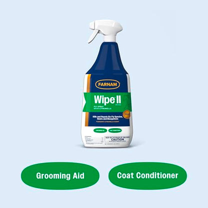 Farnam Wipe II Horse Fly Spray with Citronella, 32 oz Spray - size: 32 Fl Oz (Pack of 1)
