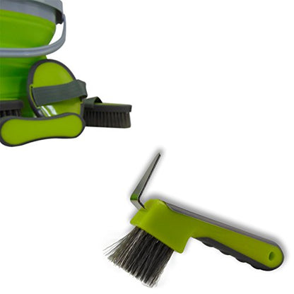 Collapsible Grooming Kit 10 Liter Bucket and 5 Grooming Tools - By Southwestern Equine (Lime Green) - color: Lime Green