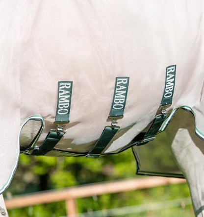 Horseware® Rambo Flybuster with No-Fly Zone™ Fly Sheet - Oatmeal/Sage & Beige & Green, 87 inches - size: 87