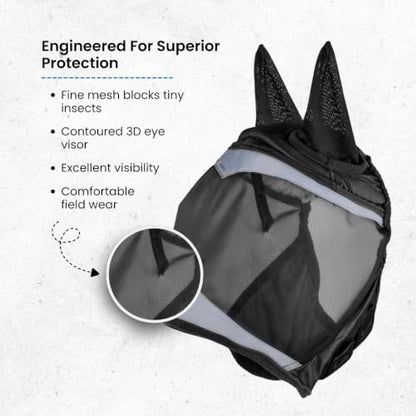 Shires FlyGuard Pro Fine Mesh Fly Mask with UV Protection Jet/Extra Extra Full/Ears - color: Jet, size: Extra Extra Full