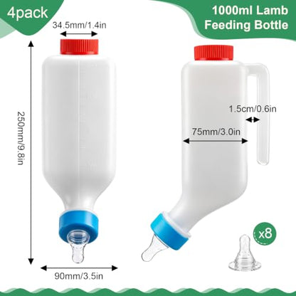 4 Sets Lamb Goat Feeding Bottles with Silicone Nipples, Thickened Heavy Duty Upside Down Hanging with Measurement Marks, Livestock Nursing Bottle for Lamb Goat Fawn Puppies Farm Use (1000ml) - size: 1 Count (Pack of 4)