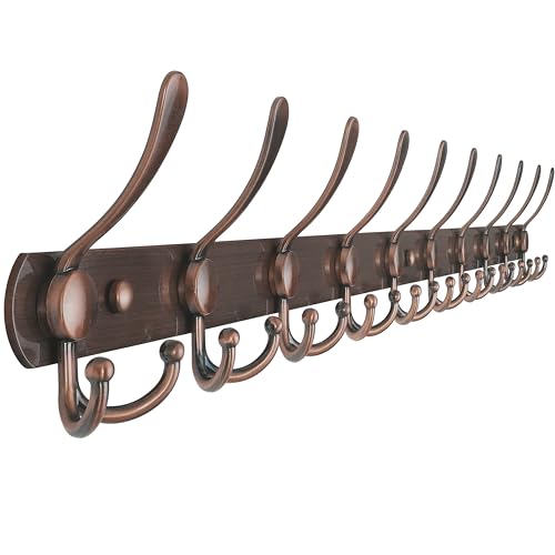 Dseap Coat Rack Wall Mount - 38” Long 10-Tri-Hooks Heavy Duty Coat Hanger Rail Wall Hooks for Hanging Coats Hats Clothing Clothes Purse Mudroom Entryway, Antique Copper - color: Antique Copper, size: L=38” (1 Pcs)