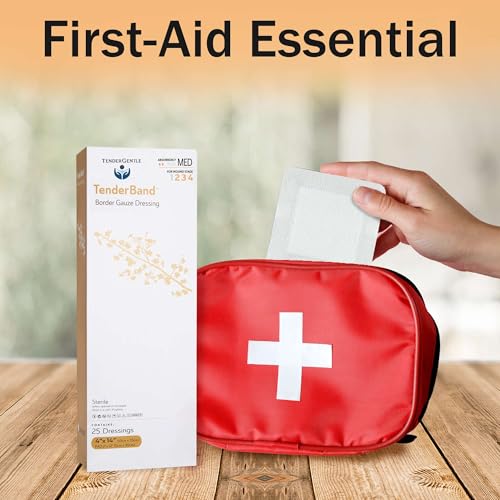 Bordered Gauze Island Dressing 4x14-25 Adhesive Island Dressings for Wound Protection - Good for Hospitals, Medical Facilities, First Aid Kits, and More - style: 4x14