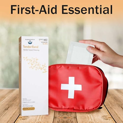 Bordered Gauze Island Dressing 4x14-25 Adhesive Island Dressings for Wound Protection - Good for Hospitals, Medical Facilities, First Aid Kits, and More - style: 4x14