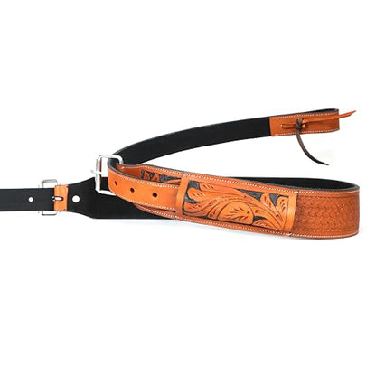 Western Genuine Leather Girth Adjustable Horse Girth Rear Back Cinch Girth with Metal Buckles for Horse Riding (Tan and Black)