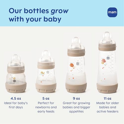 MAM 4.5oz Easy Start Anti-Colic+ Vented Baby Bottle, 0+ Months, 2 Pk, Girl - color: Purple Iris, size: 2 Count (Pack of 1), style: 4.5oz