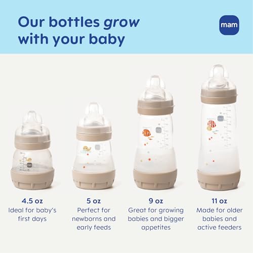 MAM 4.5oz Easy Start Anti-Colic+ Vented Baby Bottle, 0+ Months, 2 Pack, Boy - color: Blue Teal, size: 2 Count (Pack of 1), style: 4.5oz