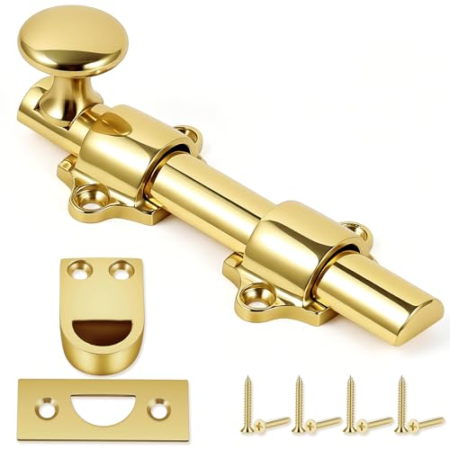 Tandefio 4" Dutch Door Bolt Heavy Duty Latch for Gate, Polished Brass | Solid Brass Slide Cane Bolt Hardware Locks Attic Latch for Dutch Sliding Barn Door Wooden Fence Metal Gate, Screws Included - color: Polished Brass, size: 4 Inch