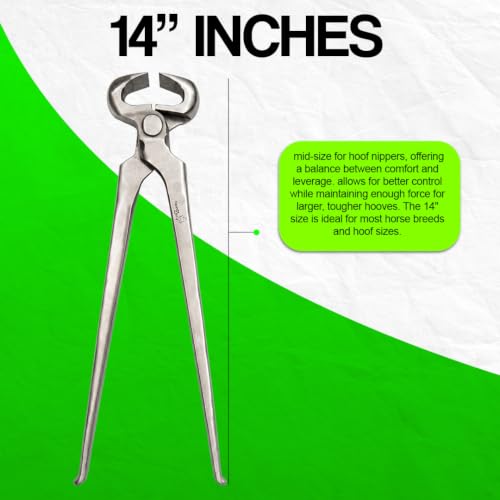14-Inch Spring Loaded Hoof Nipper – Premium Vanadium Steel Farrier Tool with Dull Finish, Heavy-Duty Horse Hoof Trimming Nippers for Farriers, Blacksmiths, Equine Hoof Care, Horse Shoeing - size: 14 inch