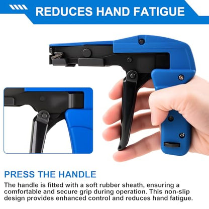 Cable Tie Gun, Die-Cast Steel Flush Cut Fastening Tool, Ergonomic and Adjustable Tension 1-3 Settings, 6.29 Inches Length for Nylon Cable Ties