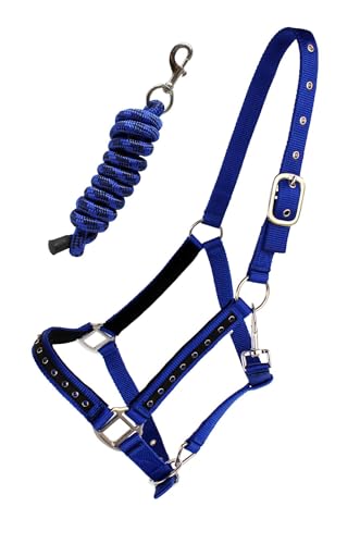 Nylon Horse Halter Hardware Padded Lead Rope Tack Blue Rodeo Bling 606162RB