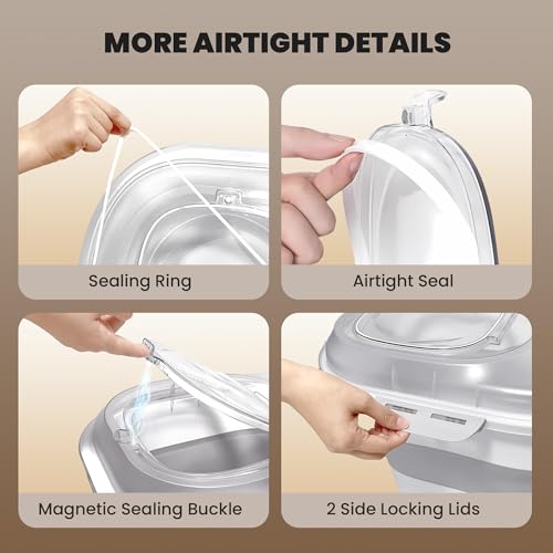 32-35 Lbs Dog Food Storage Container Wheels,Collapsible Dog Food Container | Pet Food Storage Container with Transparent Airtight Lid,Date Track,Keep Fresh for Rice,Flour,Sugar,Scoop and 2PCS Container - color: Clear/35 lbs