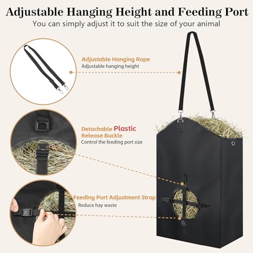 2 Pcs Hay Bags for Goats, 27.5" x 17.5" x 9.8" Hay Feeder, Plastic Buckle - color: 2 Pcs without storage bag