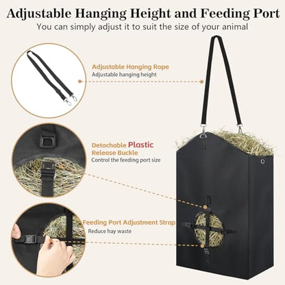 2 Pcs Hay Bags for Goats, 27.5" x 17.5" x 9.8" Hay Feeder, Plastic Buckle - color: 2 Pcs without storage bag