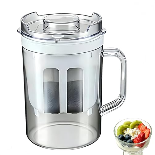 Yogurt Strainer—【1.48QT/0.37GAL Total】 & 【0.74QT/0.18GAL Filter】, Yogurt Strainer Greek Yogurt Strainer Yogurt Press, BPA-Free PP Strainer for Whey Separation(Total1.48QT-Round) - color: 1.9Quarts-Spoon