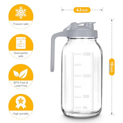 64oz Glass Mason Jar Pitcher with Lid, 2qt Breast Milk Pitcher with Spout - color: 64 OZ Grey