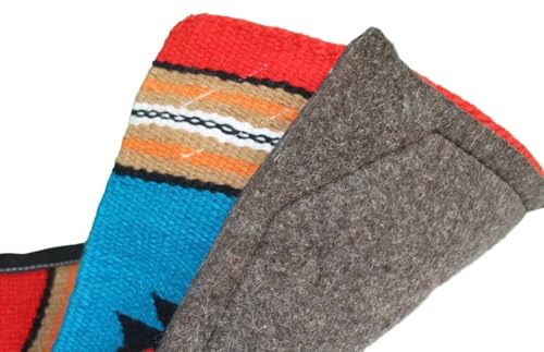 Horse Western Handwoven New Zealand Wool Contoured Felt Saddle Pad 3922HW - color: Red TurquoiseOrange