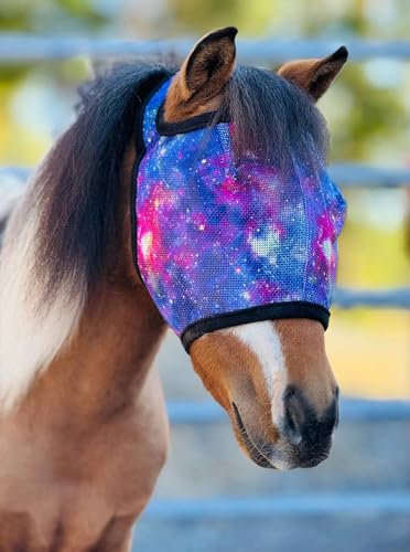 Star Point Horsemanship No Ear Fly Masks for Miniature Horse-Pony 100% Full UV Protection Durable Mesh Highly Comfortable (Average Horse Size 14-16 Hands)