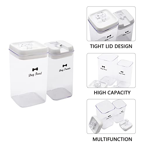 Pethiy Dog Food and pet Treats Storage Container - Clear Plastic - airtight Storage Canister Tins cookie pet jars(2 Pack set) - color: DOG White