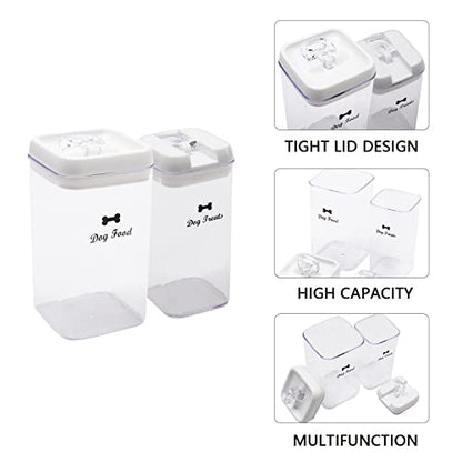 Pethiy Dog Food and pet Treats Storage Container - Clear Plastic - airtight Storage Canister Tins cookie pet jars(2 Pack set) - color: DOG White