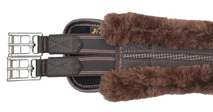 T TEKE Anatomic Luxury Plush Fleece Horse Girth - Contoured Pressure Relief English Girth with Dual-Side Heavy-Duty Elastic, Ultra-Soft Fleece Lining, Stainless Steel Solid-Roller Buckles & D-Ring - color: Dark Brown, size: 46"