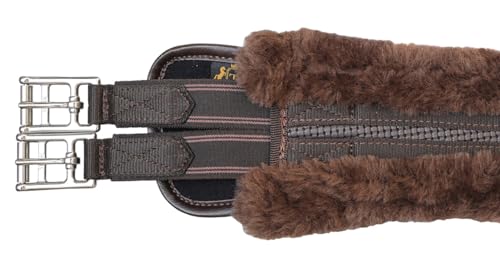 T TEKE Anatomic Luxury Plush Fleece Horse Girth - Contoured Pressure Relief English Girth with Dual-Side Heavy-Duty Elastic, Ultra-Soft Fleece Lining, Stainless Steel Solid-Roller Buckles & D-Ring - color: Dark Brown, size: 50"