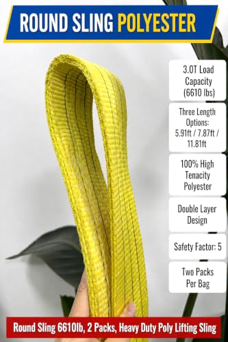 Round Sling 6610lb 7.87FT 2 Packs Sling Strap Rigging Polyester Endless Lift Sling for Hoist Heavy Duty Objects Heavy Duty Poly Lifting Sling【3T-2.4M】 - size: 3T 2.4M 2Pack