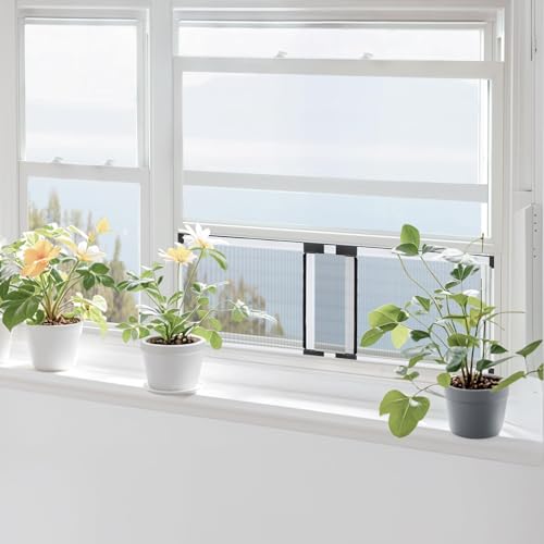[MEASURE FIRST] FLYZZZ Window Screen, FIXED 19.68" HEIGHT, Fits Window Opening Width 28" to 52", Adjustable Sliding Screen Insert, Large, 2-Pack - color: 2 Packs, size: 19.68 Inches High By 28-52 Inches Wide