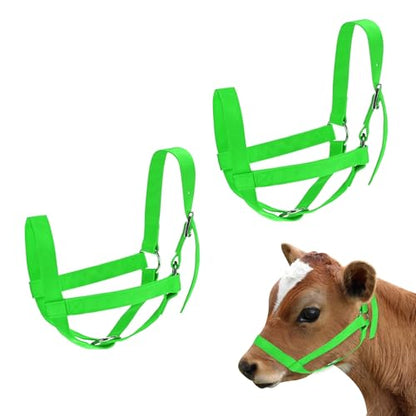 M METERXITY 2-Pack Adjustable Cattle Cow Calf Halter, 13.78"-17.7" Nylon Livestock Cow Halter for Miniature Horse/Donkey/Goat/Cattle [Green]