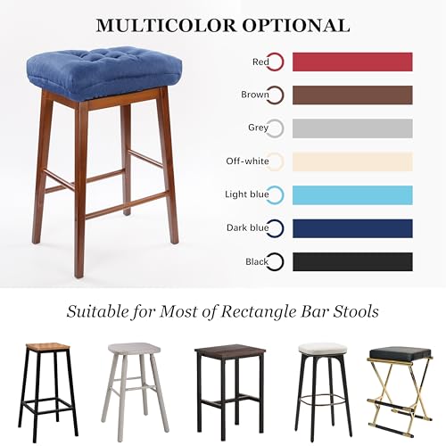 Rectangular Stool Cushion Set of 2, Soft Saddle Stool Cushions with Ties, Nonslip and Washable, Dark Blue, 18 x 10.5 x 4 Inch - color: Drak Blue, size: Pack of 2