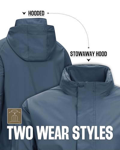 33,000ft Men's Waterproof Rain Jacket Packable Lightweight Hood Rain Shell - color: Royal Blue, size: Large