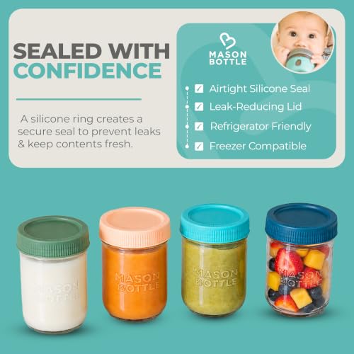 Mason Bottle Glass Breastmilk Storage Jars with Airtight Lids, 8oz,12-Pack - size: 8oz Jar Set (12 Pack)