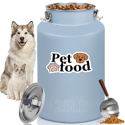 25lb Stainless Steel Dog Food Storage Container with Lid and Scoop - size: Small