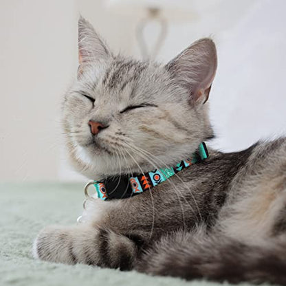 Tribal Aztec Cat Collar 2-Pack, Breakaway with Bell - color: Ethnic + Tribal