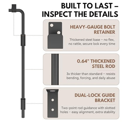 36" Heavy Duty Cane Bolt Drop Rod for Gate, Pack of 2 | Thickened Steel Outdoor Gate Latch, Wind Resistant for Wood, Vinyl, Metal, Iron, Double Fencing - size: 36 inch-2 Pack
