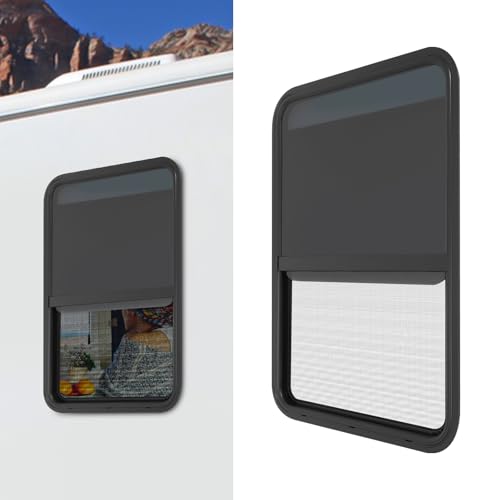 RV Window, 24" X 36" Universal RV Window Vertical Slide W/Trim Ring, Vertical Sliding Glass Window with Screen Window for Cargo, Horse Trailer, Marine Camper Window Replacement (24" X 36") - size: 24" X 36"